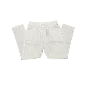 Nanameei White Linen Cotton Wide Leg Pants Drawstring High Rise Size L